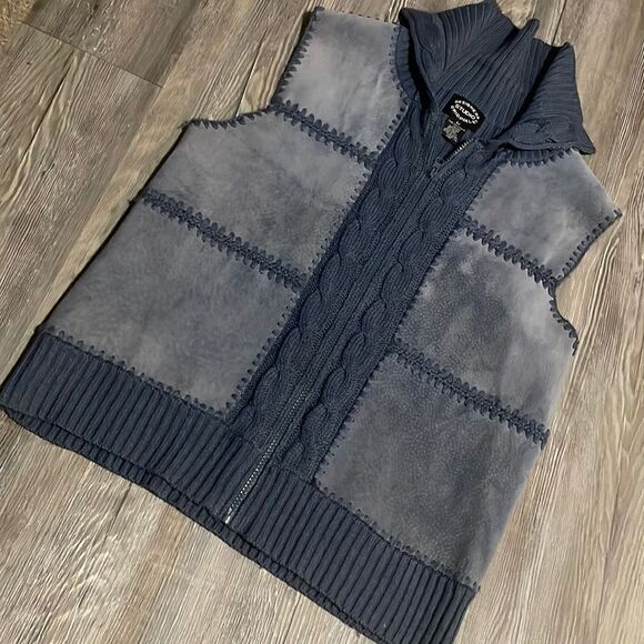 Designers Studio Originals Blue Leather Cable Knit Vest size Medium - Picture 1 of 6